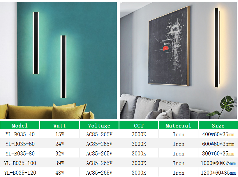 YL-B035-ZJ Long Interior Wall Light with Acrylic Lampshade