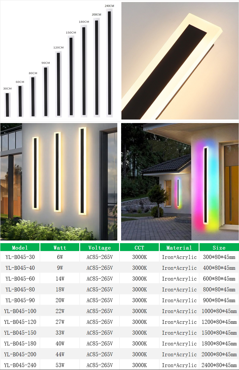YL-B045 Outdoor LED Wall Lights Ip65 Long Strip for House