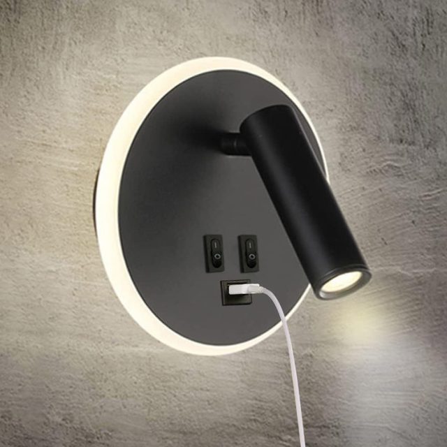 bedside wall lamp for hotel with USB charging port