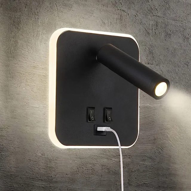 bedside wall lamp for hotel with USB charging port - Image 3