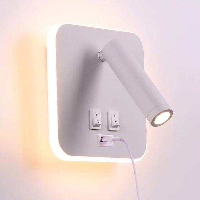 hotel bedside USB charging port reading wall light - Image 4