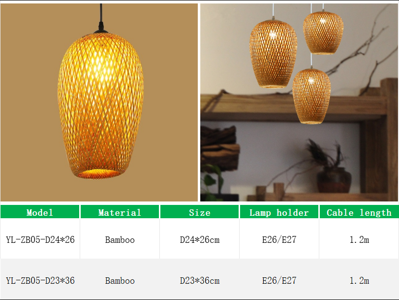YL-ZB05 Eco-friendly Bamboo Pendant Lights with Bulb