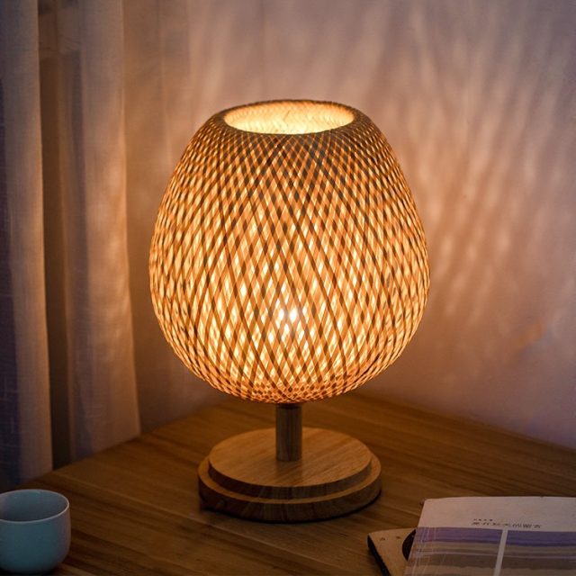 Japanese and Southeast Asia style bamboo woven desk lamp - Image 3