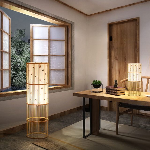 Japanese floor light with bamboo woven lamp shade - Image 3