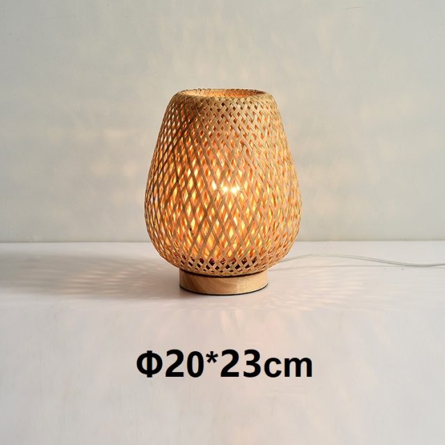 Japanese table light with bamboo weaving lamp shade - Image 2