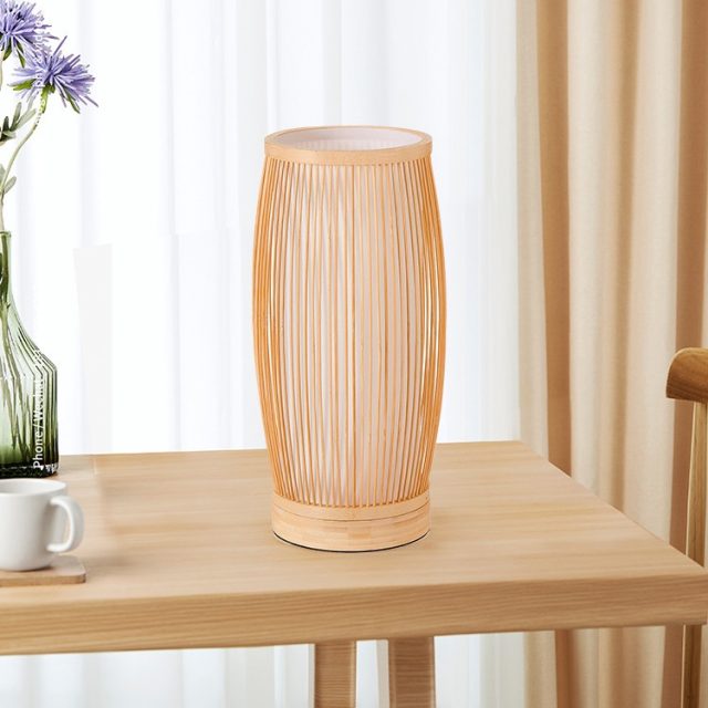 bedside table light with bamboo woven lamp shade - Image 4