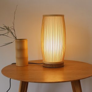 bedside table light with bamboo woven lamp shade