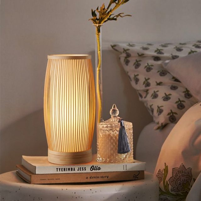 bedside table light with bamboo woven lamp shade - Image 3