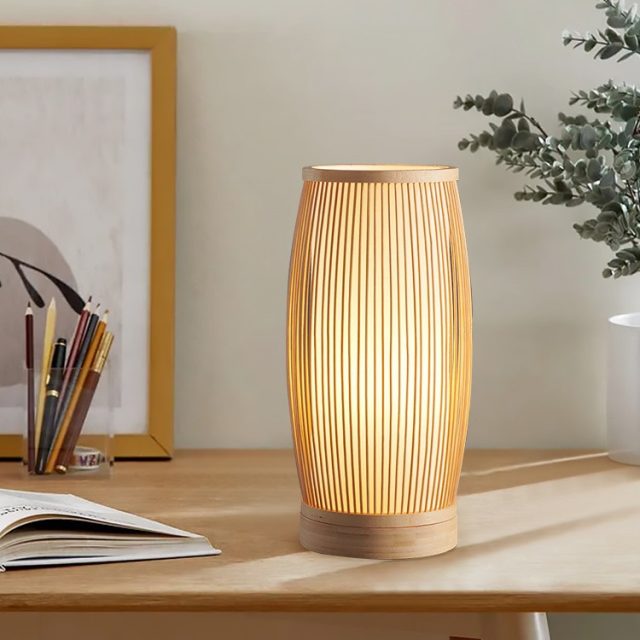 bedside table light with bamboo woven lamp shade - Image 2