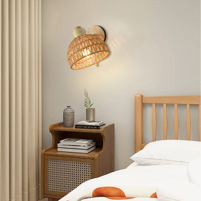 japanese bedside paper rope woven wall lamps with switch - Image 3