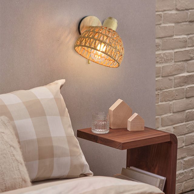 japanese bedside paper rope woven wall lamps with switch - Image 2