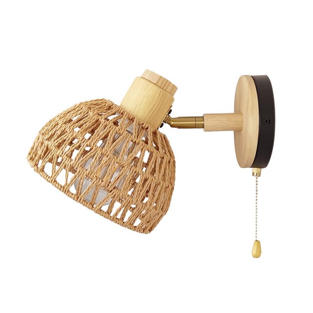 japanese bedside paper rope woven wall lamps with switch - Image 4