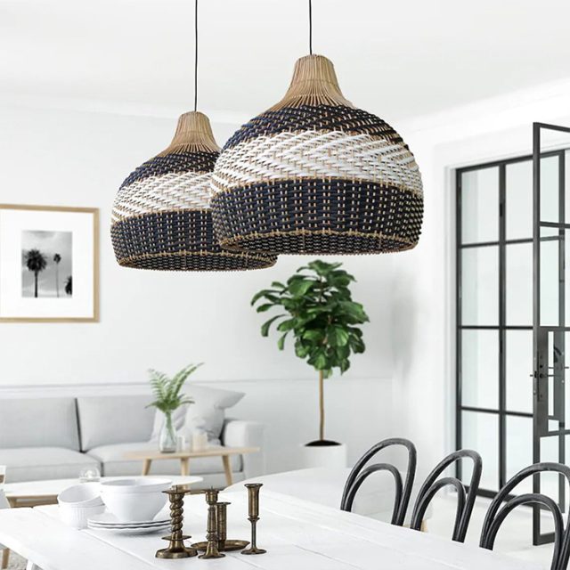 Handmade Modern Rattan Woven Lampshade America Pendant light - Image 4