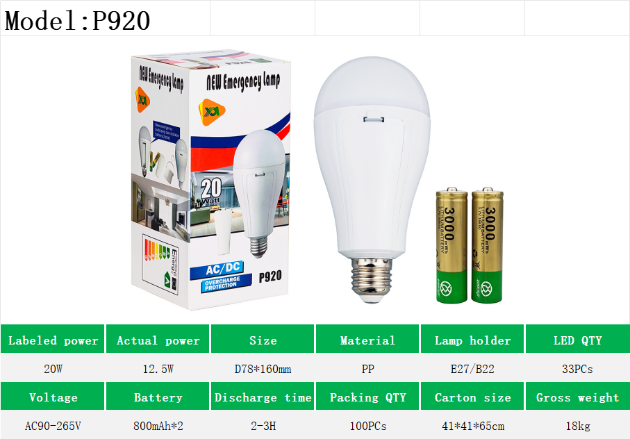 P920 Cheap Rechargeable Bulbs for Home Factory Direct Sales