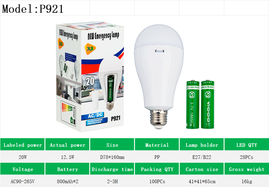 P920 Cheap Rechargeable Bulbs for Home Factory Direct Sales