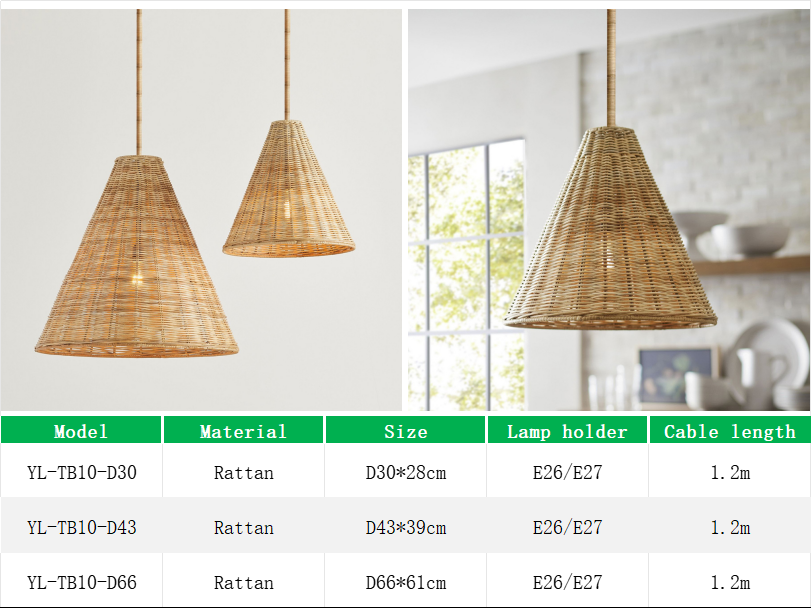 YL-TB10 Chandelier for Dining Room with Rattan Lampshade
