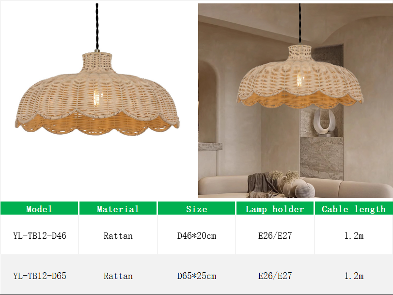 YL-TB12 Dining Room Chandelier with Rattan Lampshade