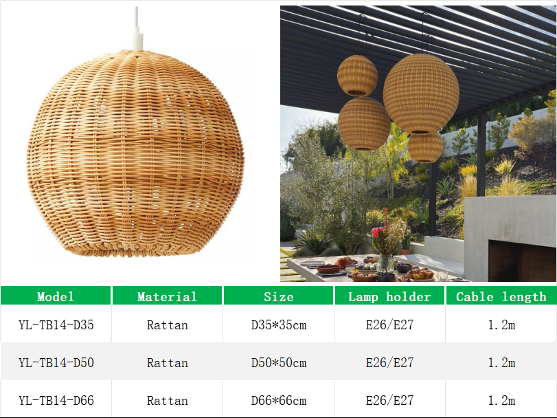 YL-TB14 Natural and PE Rattan Hanging Lamp for Outdoor