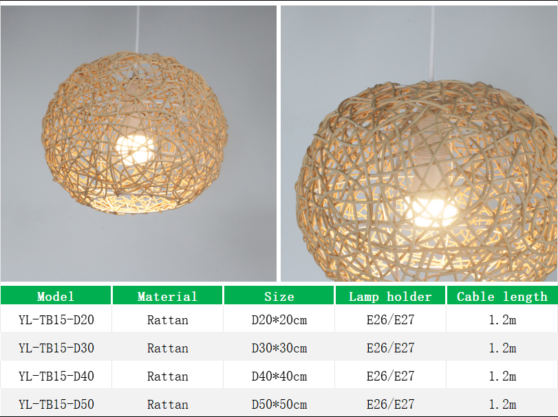 YL-TB15 Bedroom Pendant Lights with Rattan Lampshade