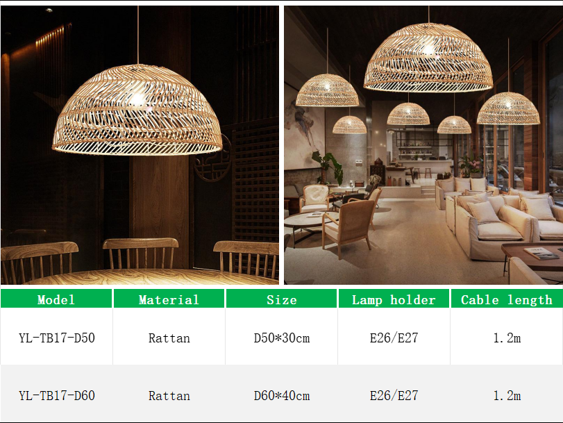 YL-TB17 Chandeliers & Pendant Lights with Rattan Shade