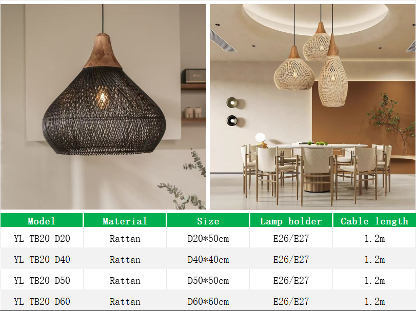 YL-TB20 Pendant Light for Restaurant with Rattan Lampshade