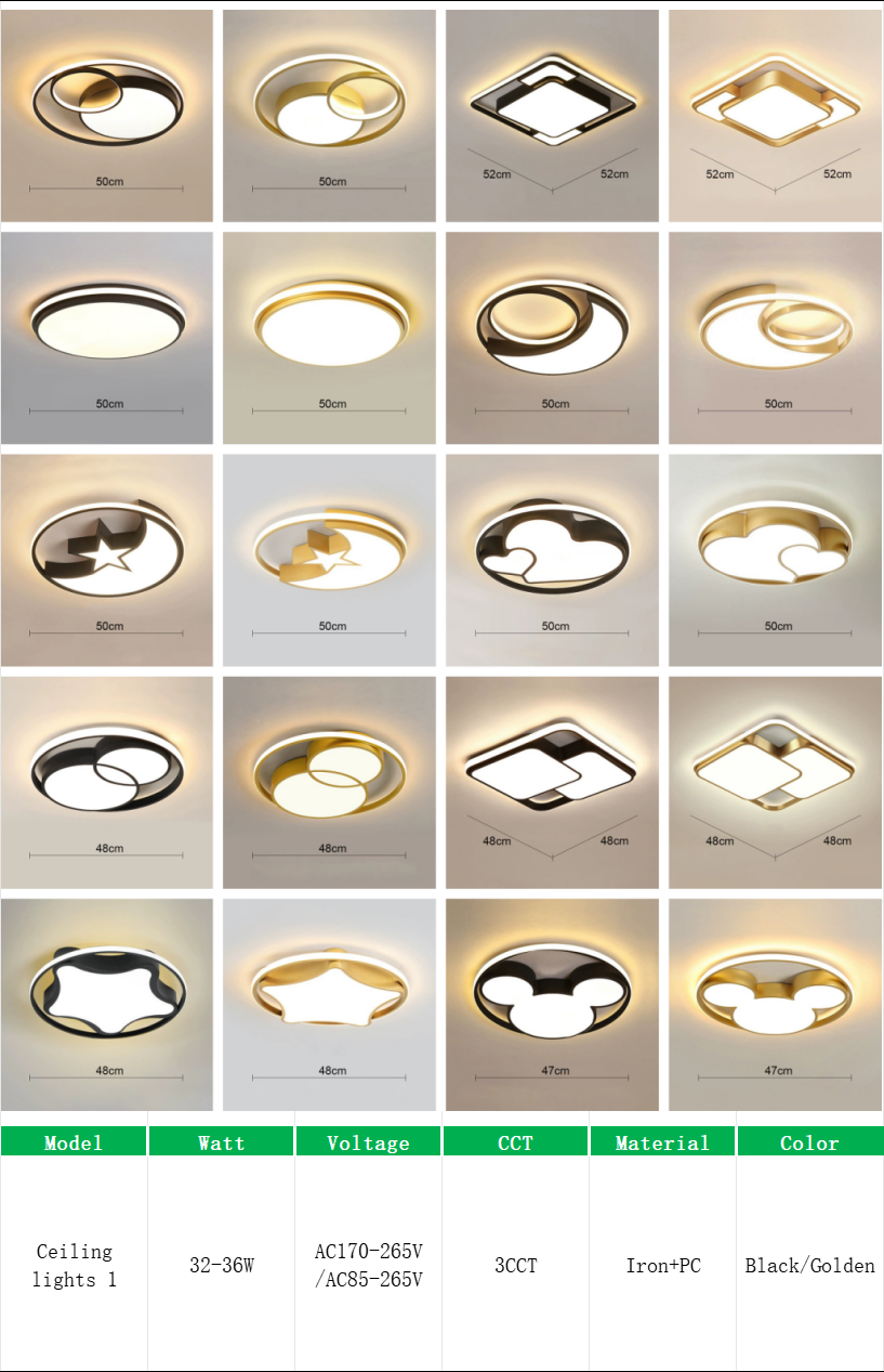 3CCT Black Golden Ceiling Light for Bedroom and Living Room