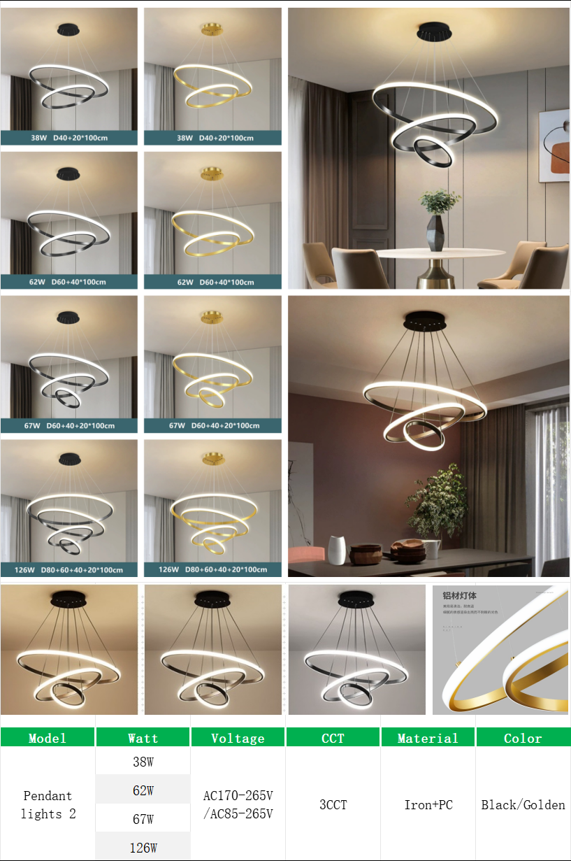 Modern 3CCT Ring Pendant Lights for Living Room Hanging