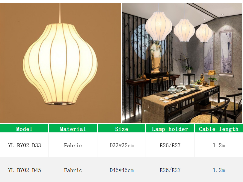 YL-BY02 Fabric Lampshade Pendant Lights with Bulb