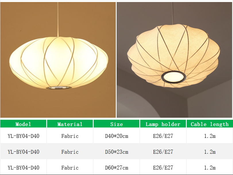 YL-BY04 Wabi Sabi Pendant Light with Fabric Lamp Shade