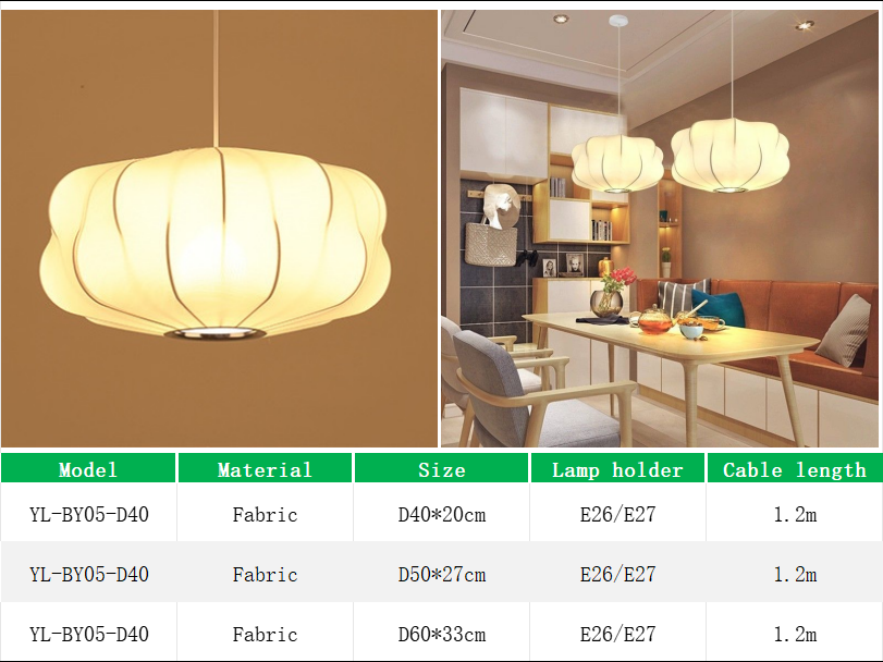 YL-BY05 Wabi Sabi Pendant Lights with Fabric Lamp Shade