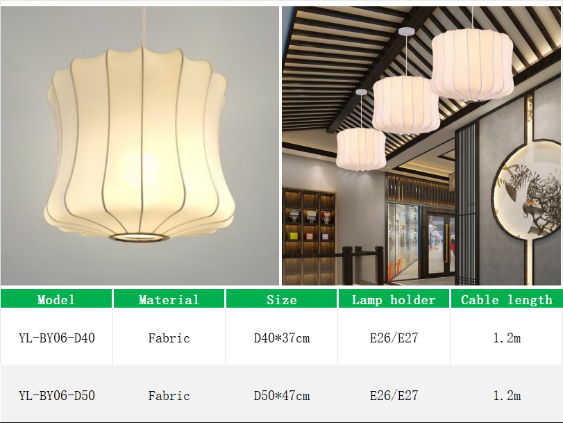 YL-BY06 Fabric Lampshade Pendant Lamps with E27 Bulb