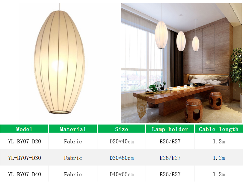 YL-BY07 Fabric Lampshade Pendant Lights with E27 Bulb