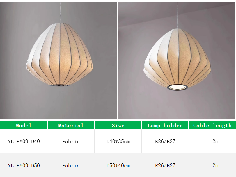 YL-BY09 Elastic Fabric Pendant Lights with Free Bulb