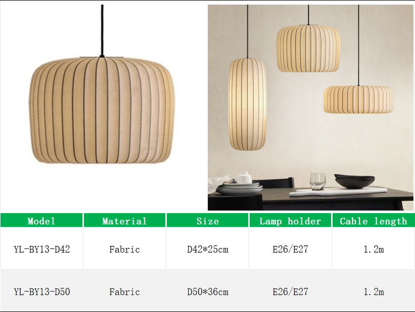 YL-BY13 Fabric Pendant Lamp with Free Light Bulb