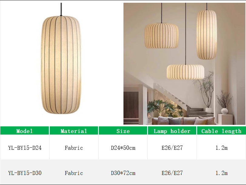 YL-BY15 Pendant Light Fabric Lampshade with Bulb