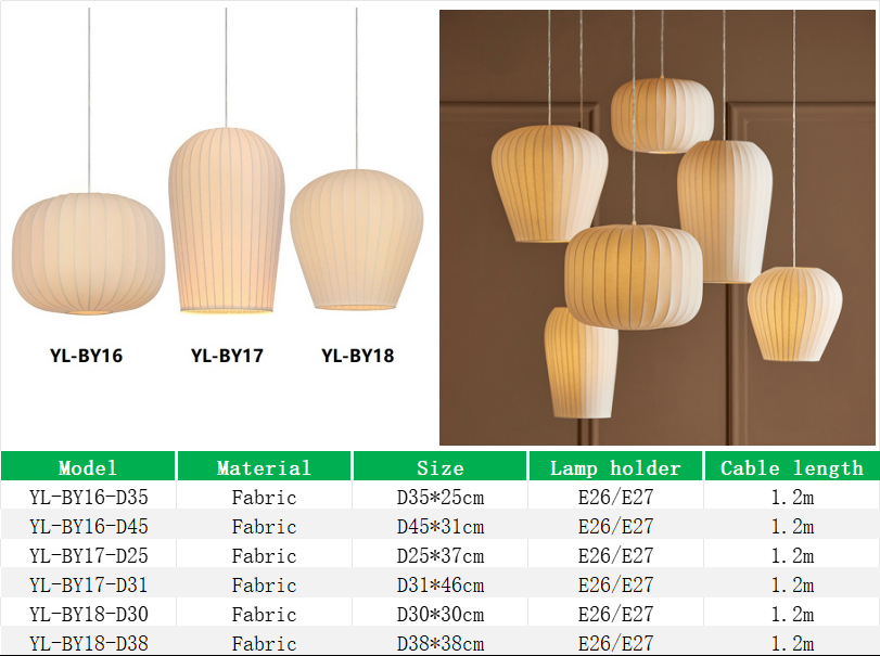 YL-BY16 Pendant Lights Fabric Lampshade with Bulb