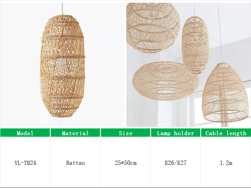 YL-TB24 Handmade Rattan Hanging Lamps with Free Bulb