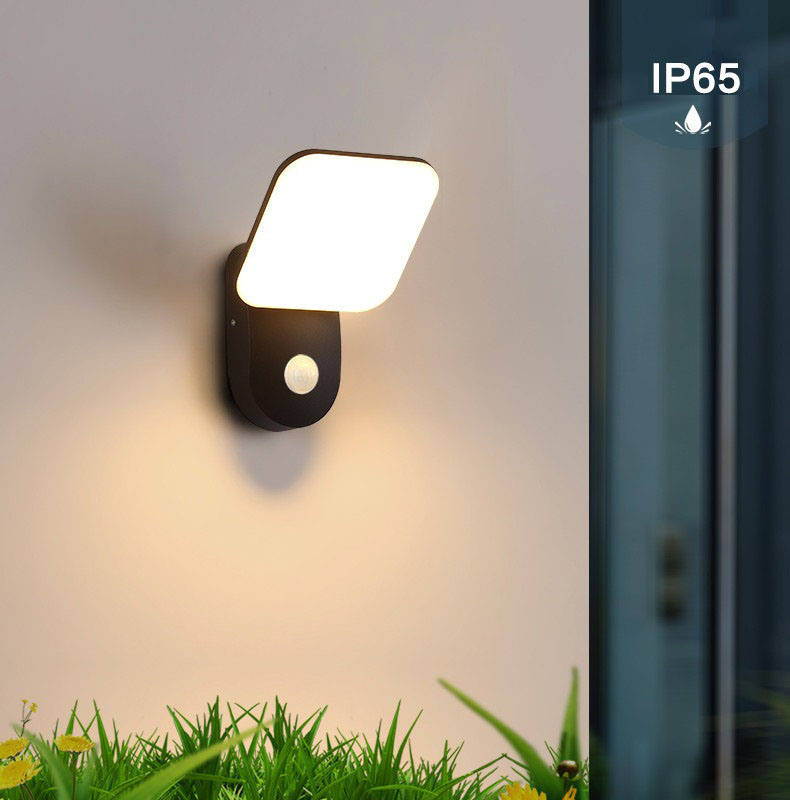 Modern Aluminum 12W Outdoor IP65 Waterproof LED Wall Lamp with Motion Sensor