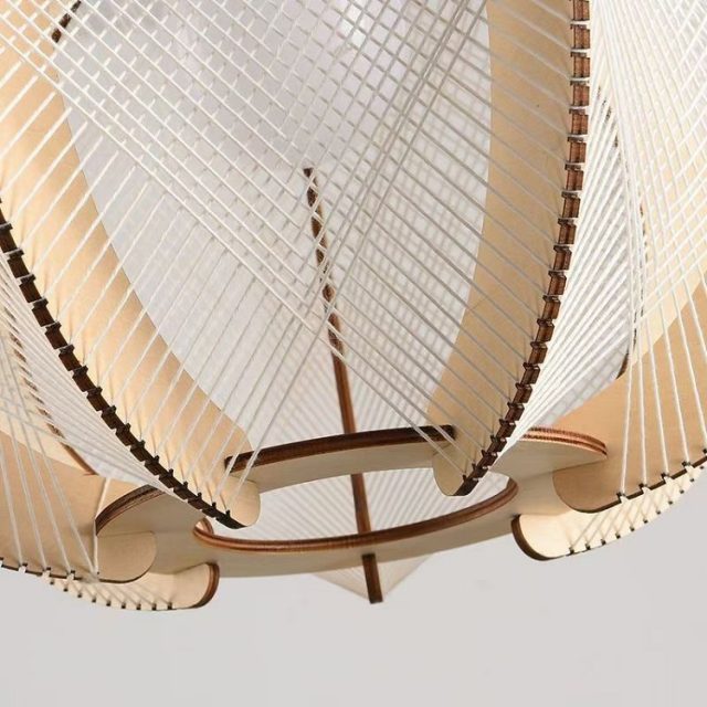 Wood Wooden and Hemp Rope Hand Weaving Pendant Lights with Led Light Bulb - Image 2