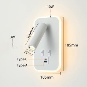 Type-A and Type-C USB Hotel Bedside Led Wall Lamps