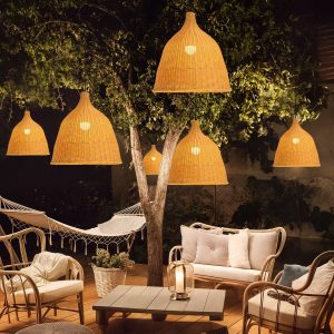 Outdoor Waterproof Rattan Woven Pendant Lights for Graden Decoration Hanging Lighting