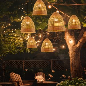 Outdoor Waterproof Bamboo Woven Pendant Light for Scenic Areas and Courtyards Decoration