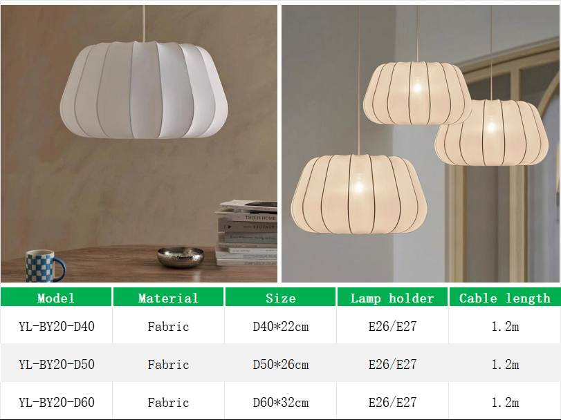 YL-BY20 Pumpkin Shape Fabric Pendant Lights with Free Bulb