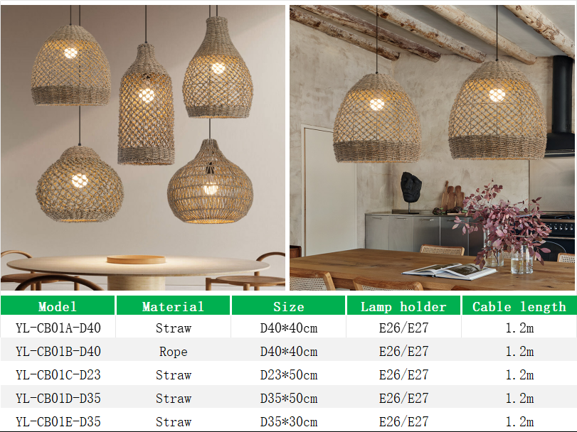 YL-CB01 Grass Pendant Lights Plant Weaving Chandeliers