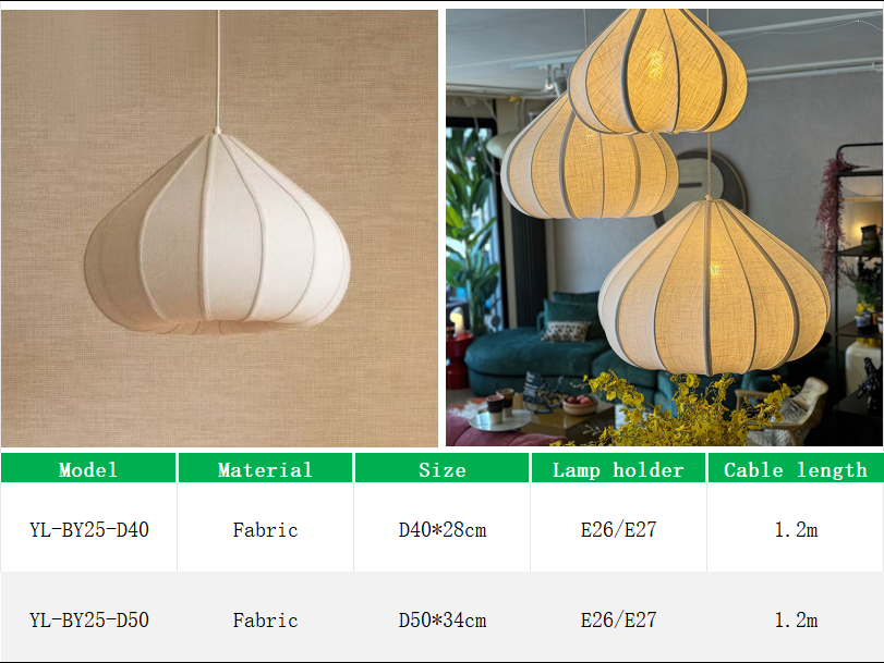 YL-BY25 Onion Teardrop E27 Linen Fabric Pendant Lights